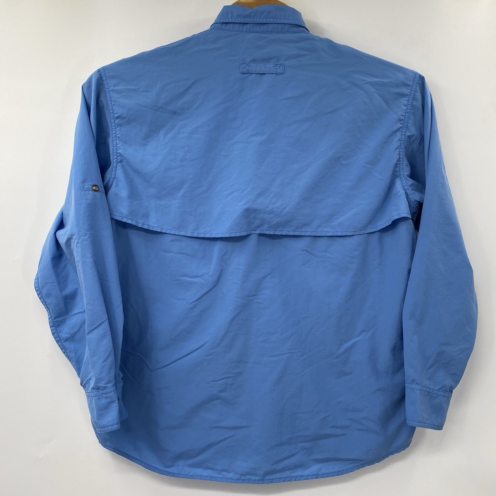 L.L. Bean Men Large Solid Blue Vented Roll Tab Sleeves Button Down Fishing Shirt - Picture 3 of 5